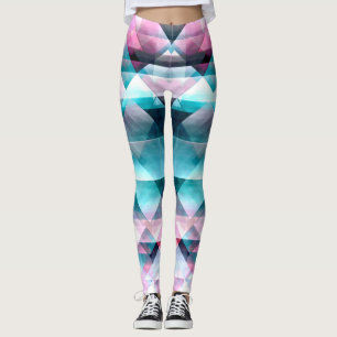 Girly Pink en Blue Abstract Geometric Pattern Leggings
