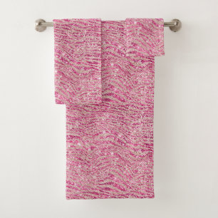 Girly Pink en Blush Glitter Zebra Bad Handdoek