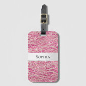 Girly Pink en Blush Glitter Zebra Bagagelabel (Voorkant (verticaal))