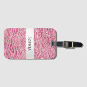 Girly Pink en Blush Glitter Zebra Bagagelabel (Voorkant (horizontaal))