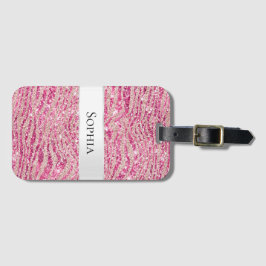 Girly Pink en Blush Glitter Zebra Bagagelabel