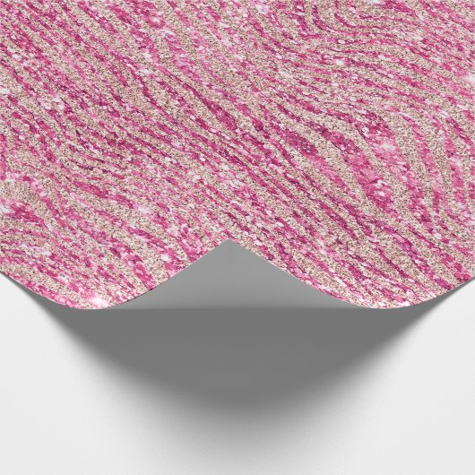 Girly Pink en Blush Glitter Zebra Cadeaupapier (Hoek)