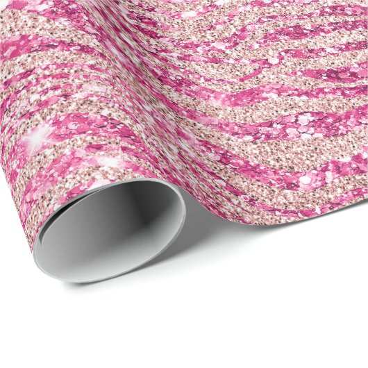 Girly Pink en Blush Glitter Zebra Cadeaupapier (Rol Hoek)