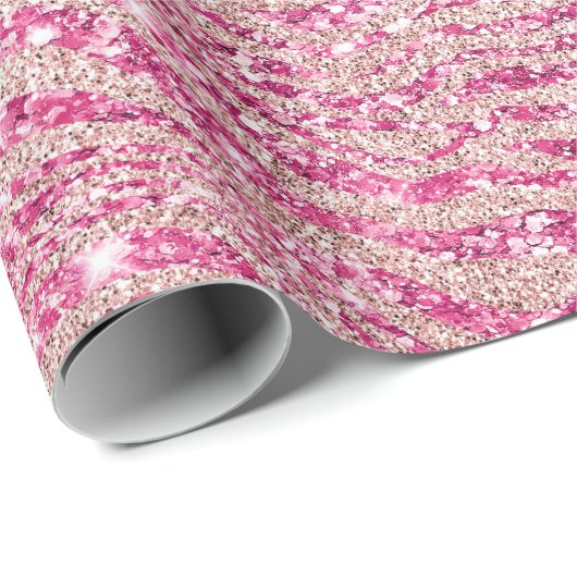 Girly Pink en Blush Glitter Zebra Cadeaupapier (Rol Hoek)