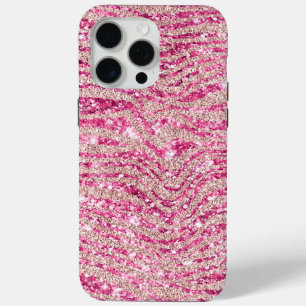 Girly Pink en Blush Glitter Zebra iPhone 15 Pro Max Hoesje