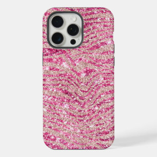Girly Pink en Blush Glitter Zebra iPhone 15 Pro Max Case