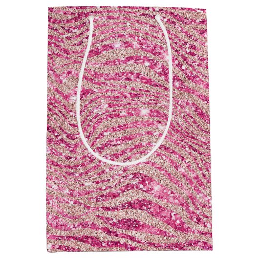 Girly Pink en Blush Glitter Zebra Medium Cadeauzakje (Voorkant)