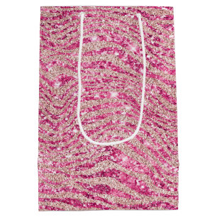 Girly Pink en Blush Glitter Zebra Medium Cadeauzakje