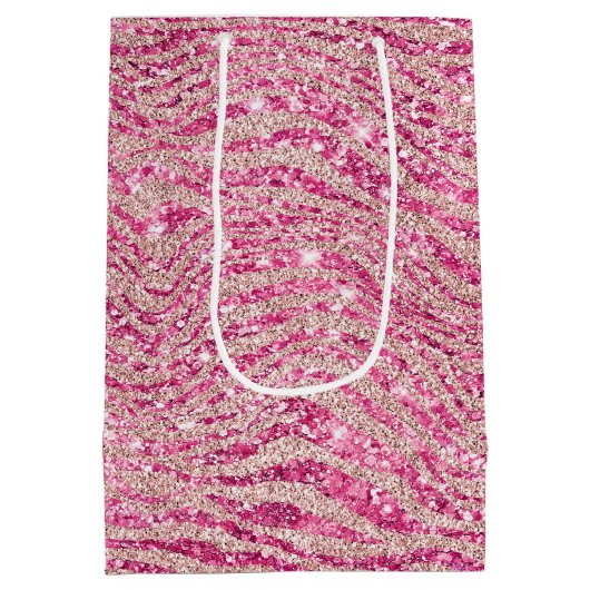 Girly Pink en Blush Glitter Zebra Medium Cadeauzakje (Achterkant)