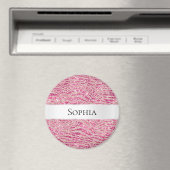 Girly Pink en Blush Glitter Zebra Naam Magneet (Insitu (Vaatwasser))