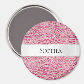 Girly Pink en Blush Glitter Zebra Naam Magneet (Voorkant / Achterkant)