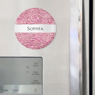Girly Pink en Blush Glitter Zebra Naam Magneet