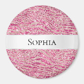 Girly Pink en Blush Glitter Zebra Naam Magneet (Voorkant)