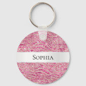 Girly Pink en Blush Glitter Zebra Naam Sleutelhanger (Voorkant)