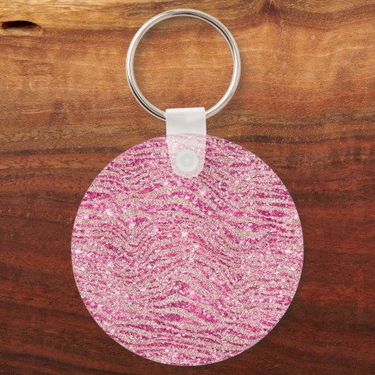 Girly Pink en Blush Glitter Zebra Naam Sleutelhanger (Achterkant)