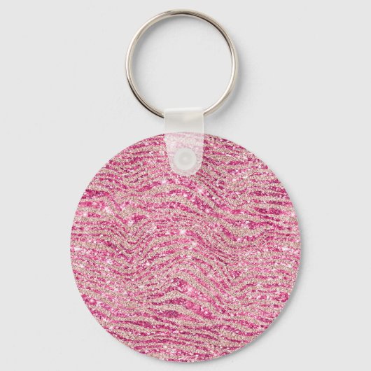 Girly Pink en Blush Glitter Zebra Naam Sleutelhanger (Achterkant)
