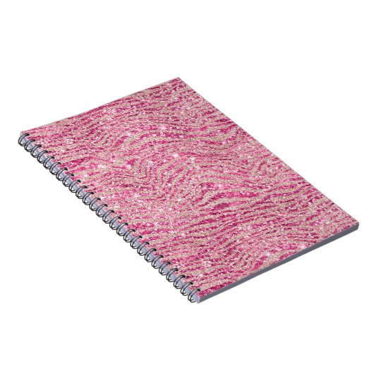 Girly Pink en Blush Glitter Zebra Notitieboek (Rechterzijde)