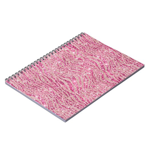 Girly Pink en Blush Glitter Zebra Notitieboek (Linkerzijde)