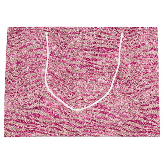 Girly Pink en Blush Glitter Zebra Verjaardag Groot Cadeauzakje (Voorkant)