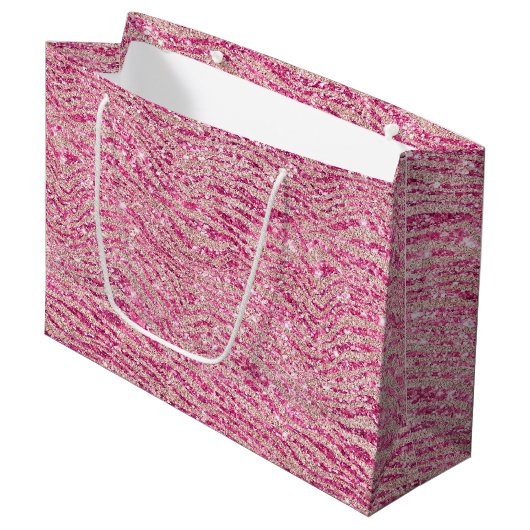 Girly Pink en Blush Glitter Zebra Verjaardag Groot Cadeauzakje (Voorkant Gekanteld)