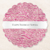 Girly Pink en Blush Glitter Zebra Verjaardag Kartonnen Onderzetters (Voorkant)