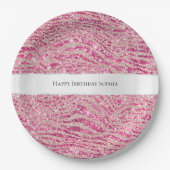 Girly Pink en Blush Glitter Zebra Verjaardag Papieren Bordje (Voorkant)