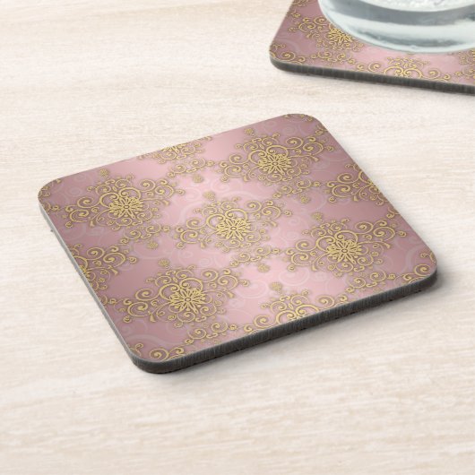 Girly Pink en Gold Damask Pattern Onderzetter (Linkerzijde)