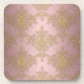 Girly Pink en Gold Damask Pattern Onderzetter (Voorkant)