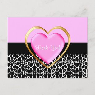 Girly Pink en Gold Heart Hartelijk dank Briefkaart