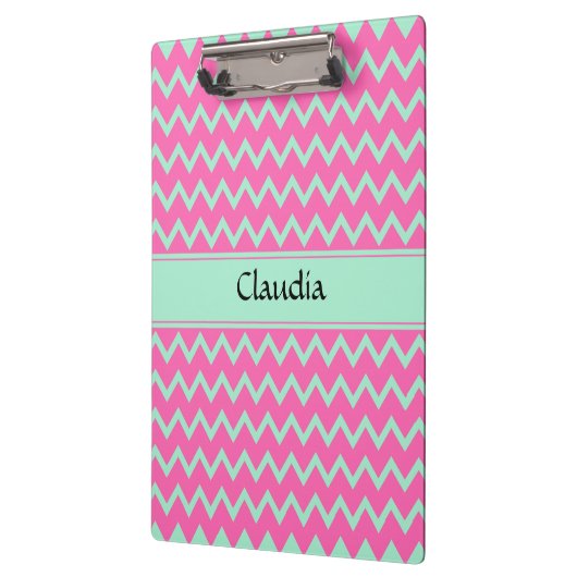 Girly Pink en Green Zigzag Pattern Klembord (Links)