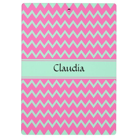 Girly Pink en Green Zigzag Pattern Klembord (Achterkant)