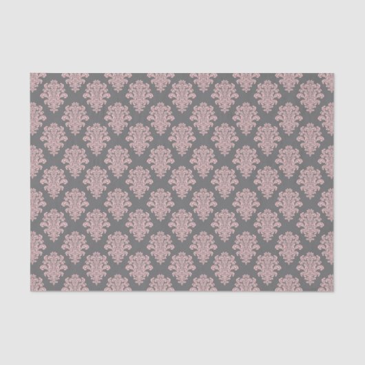 Girly Pink en Grey Damask Tissuepapier (Voorkant)
