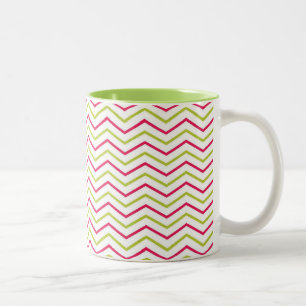 Girly Pink en Limoen Chevron Tweekleurige Koffiemok