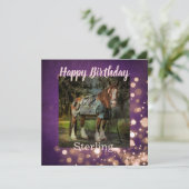 Girly Pink en Paarse Glitter Horse Birthday Kaart (Staand voorkant)