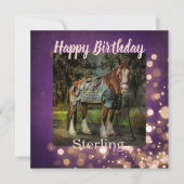 Girly Pink en Paarse Glitter Horse Birthday Kaart (Voorkant)