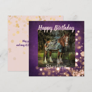 Girly Pink en Paarse Glitter Horse Birthday Kaart