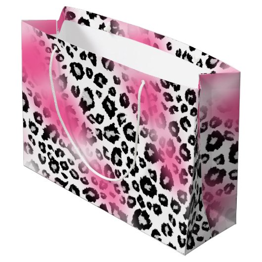 Girly Pink en Snow Leopard Mesh Large Cadeautasje (Achterkant Gekanteld)