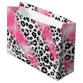 Girly Pink en Snow Leopard Mesh Large Cadeautasje (Voorkant Gekanteld)