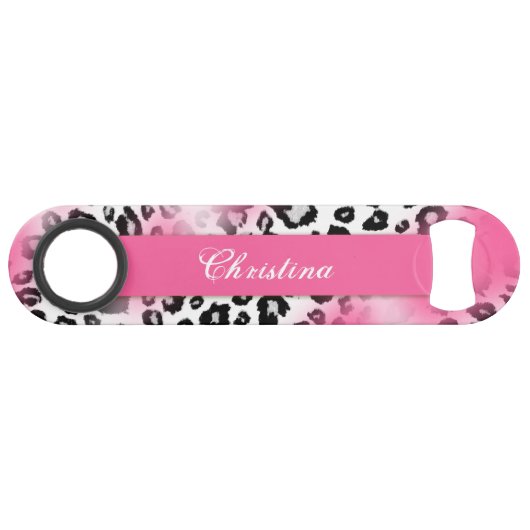 Girly Pink en Snow Leopard Mesh Monogram Speed Flessenopener (Voorkant (Horizontaal))