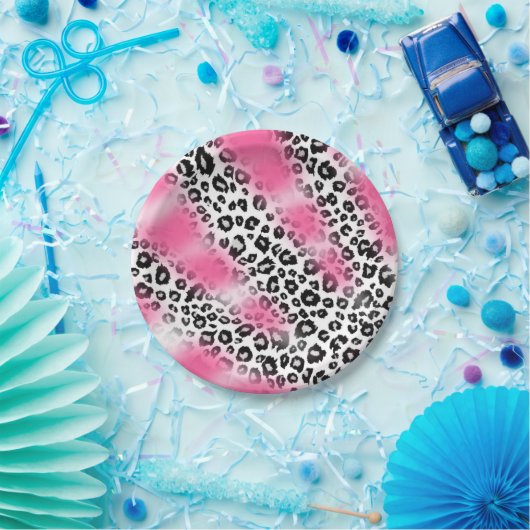 Girly Pink en Snow Leopard Mesh Papieren Bordje (Feest)