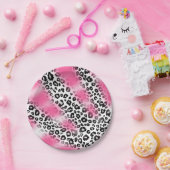 Girly Pink en Snow Leopard Mesh Papieren Bordje (Feest)