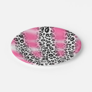 Girly Pink en Snow Leopard Mesh Papieren Bordje