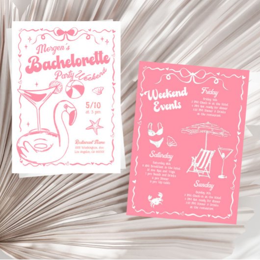 Girly Pink en White Bachelorette Weekendfeest Kaart