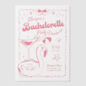 Girly Pink en White Bachelorette Weekendfeest Vellum Uitnodigingen (Voorkant)