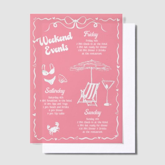 Girly Pink en White Bachelorette Weekendfeest Vellum Uitnodigingen (Offset)