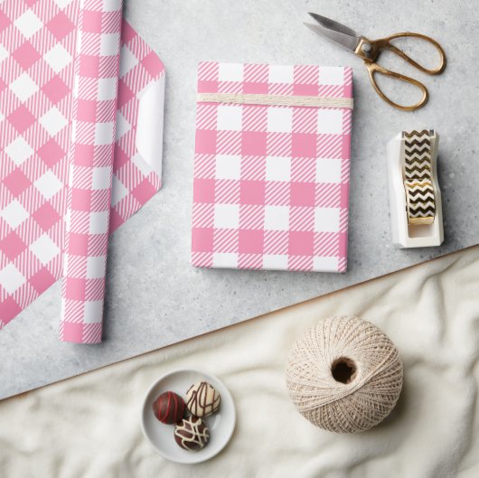  Girly Pink en White Buffalo Plaid Gingham Cadeaupapier (Crafts)