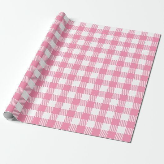  Girly Pink en White Buffalo Plaid Gingham Cadeaupapier (Uitgerold)