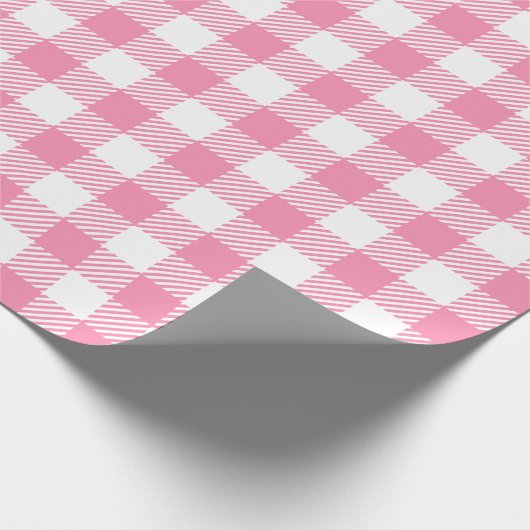  Girly Pink en White Buffalo Plaid Gingham Cadeaupapier (Hoek)