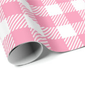 Girly Pink en White Buffalo Plaid Gingham Cadeaupapier (Rol Hoek)
