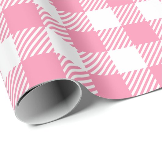  Girly Pink en White Buffalo Plaid Gingham Cadeaupapier (Rol Hoek)